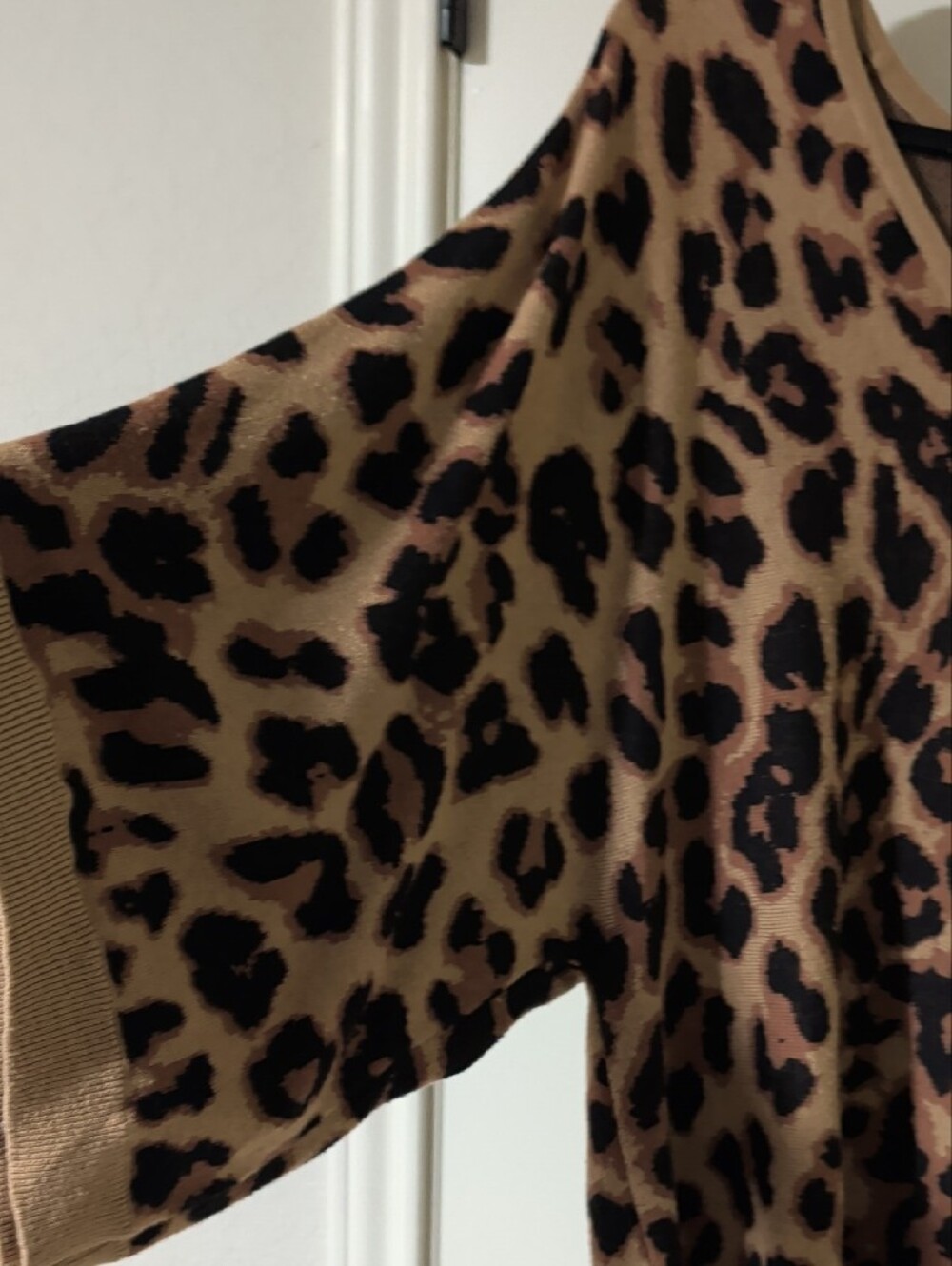New York & Company Leopard Print V-Neck Sweater - Tan & Black - Picture 5 of 6